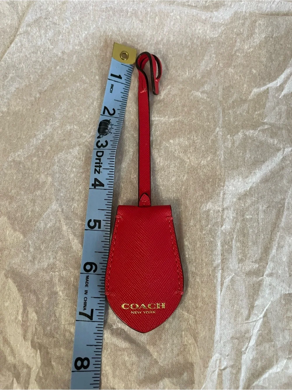 Coach New York EUC Red Leather Bag Charm Tag Keychain with Gold Logo